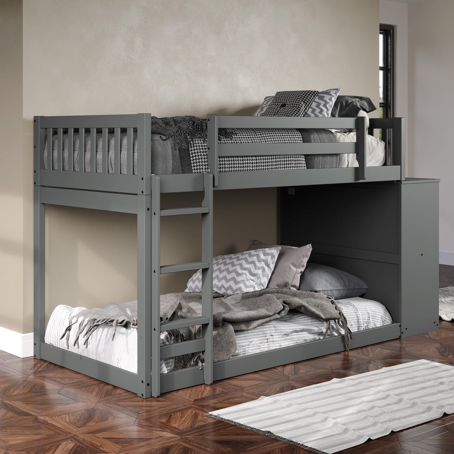 Moby Mission Twin over Twin Bunk bed with 4 Drawer Dresser & Shelves