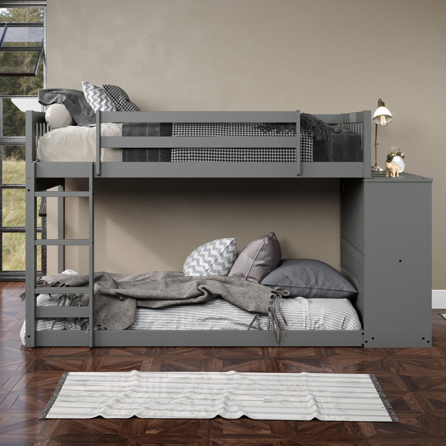 Moby Mission Twin over Twin Bunk bed with 4 Drawer Dresser & Shelves