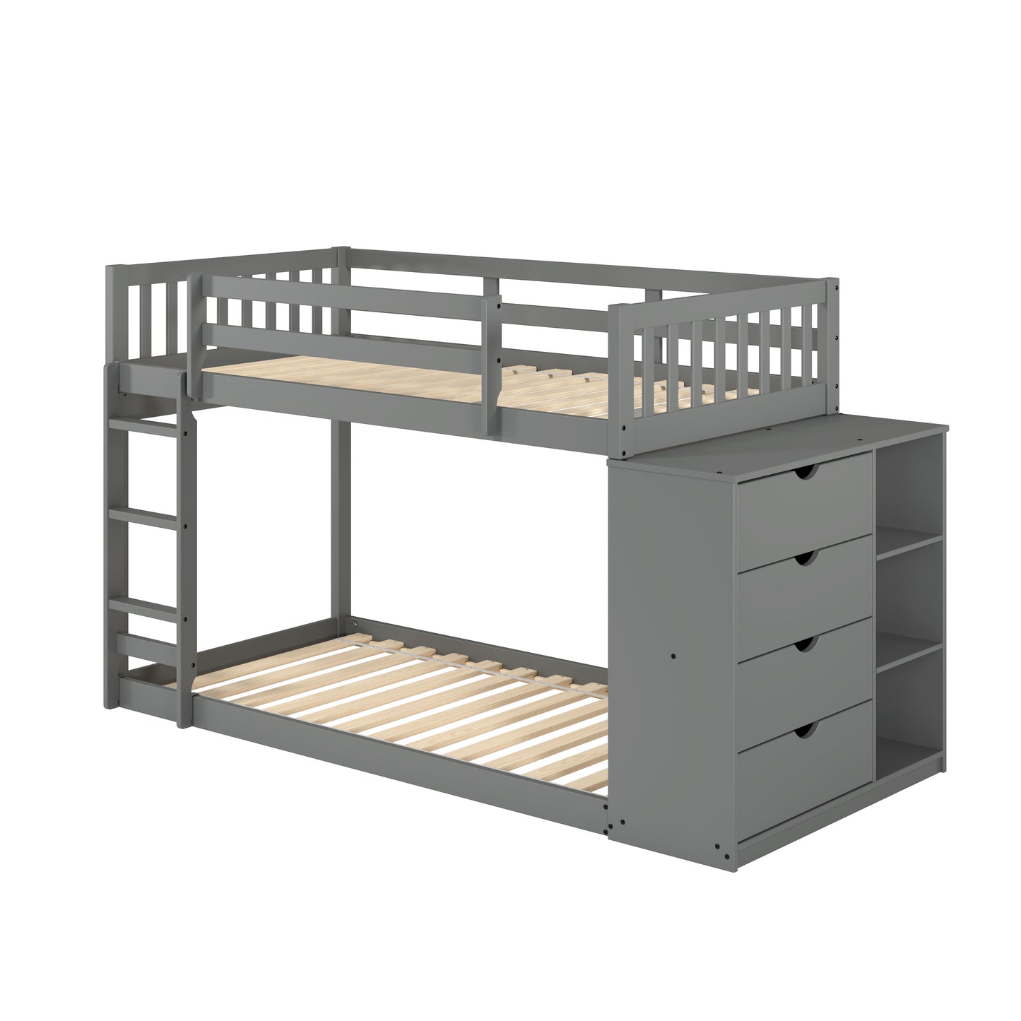 Moby Mission Twin over Twin Bunk bed with 4 Drawer Dresser & Shelves