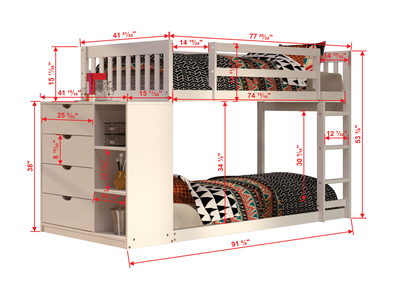 Moby Mission Twin over Twin Bunk bed with 4 Drawer Dresser & Shelves