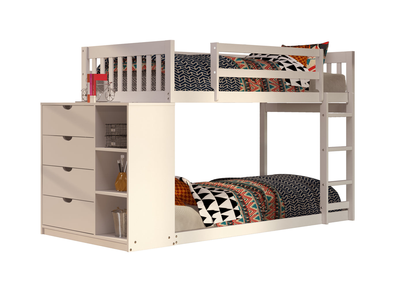 Moby Mission Twin over Twin Bunk bed with 4 Drawer Dresser & Shelves