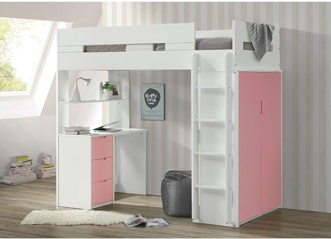 Nerice Twin Loft Bed W/Desk & Wardrobe