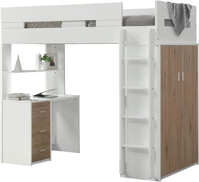 Nerice Twin Loft Bed W/Desk & Wardrobe