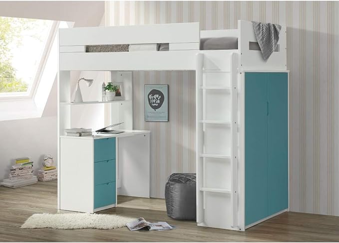 Nerice Twin Loft Bed W/Desk & Wardrobe