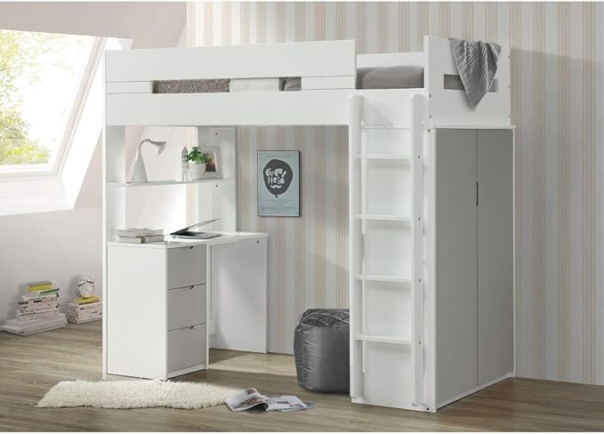 Nerice Twin Loft Bed W/Desk & Wardrobe