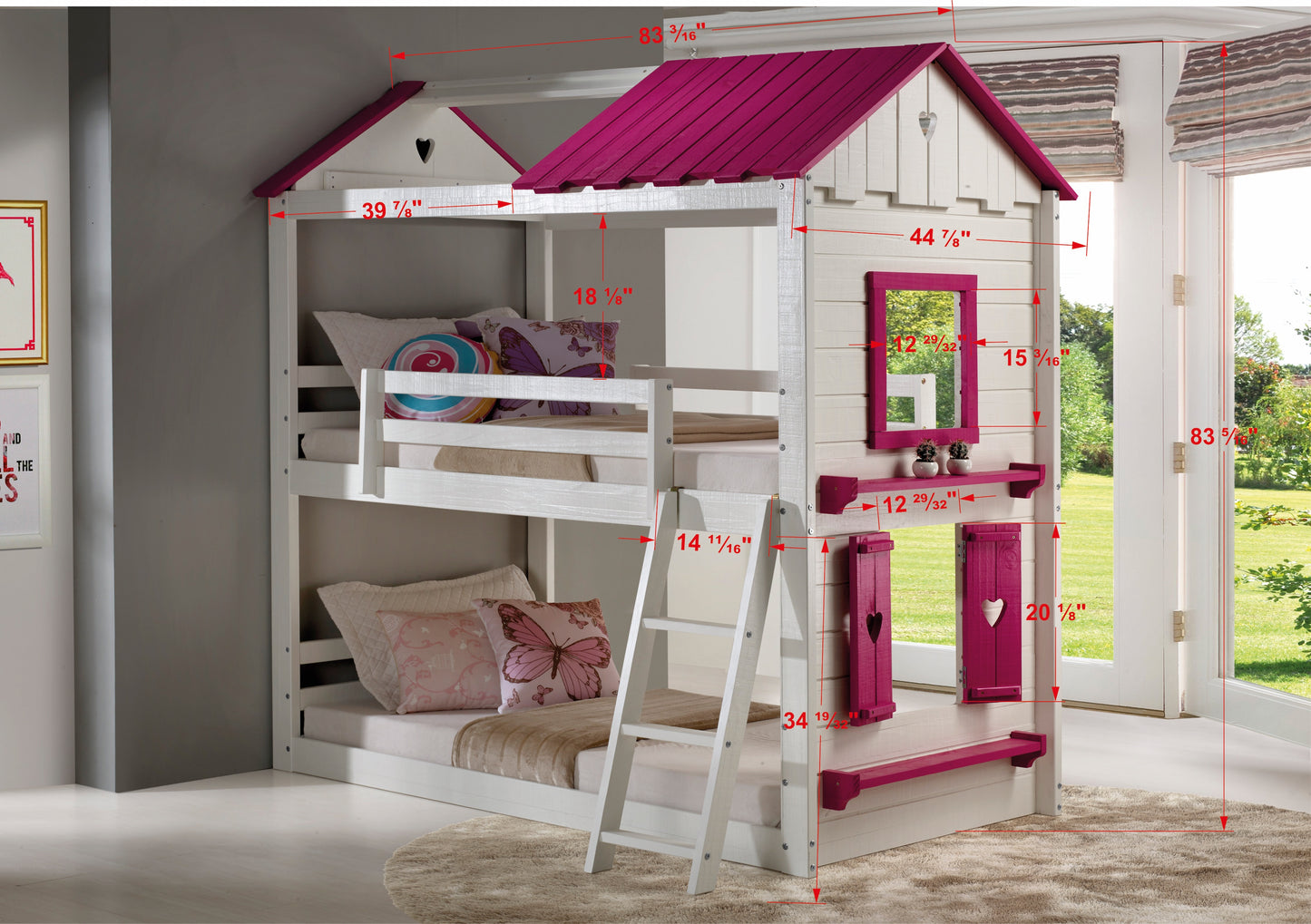 Sweetheart Twin over Twin White & Pink House Bunkbed