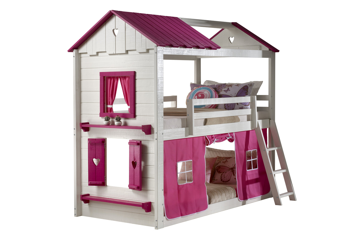 Sweetheart Twin over Twin White & Pink House Bunkbed