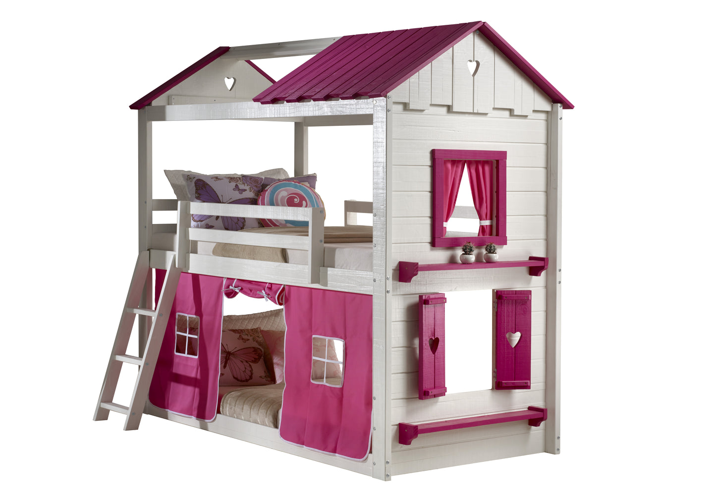 Sweetheart Twin over Twin White & Pink House Bunkbed