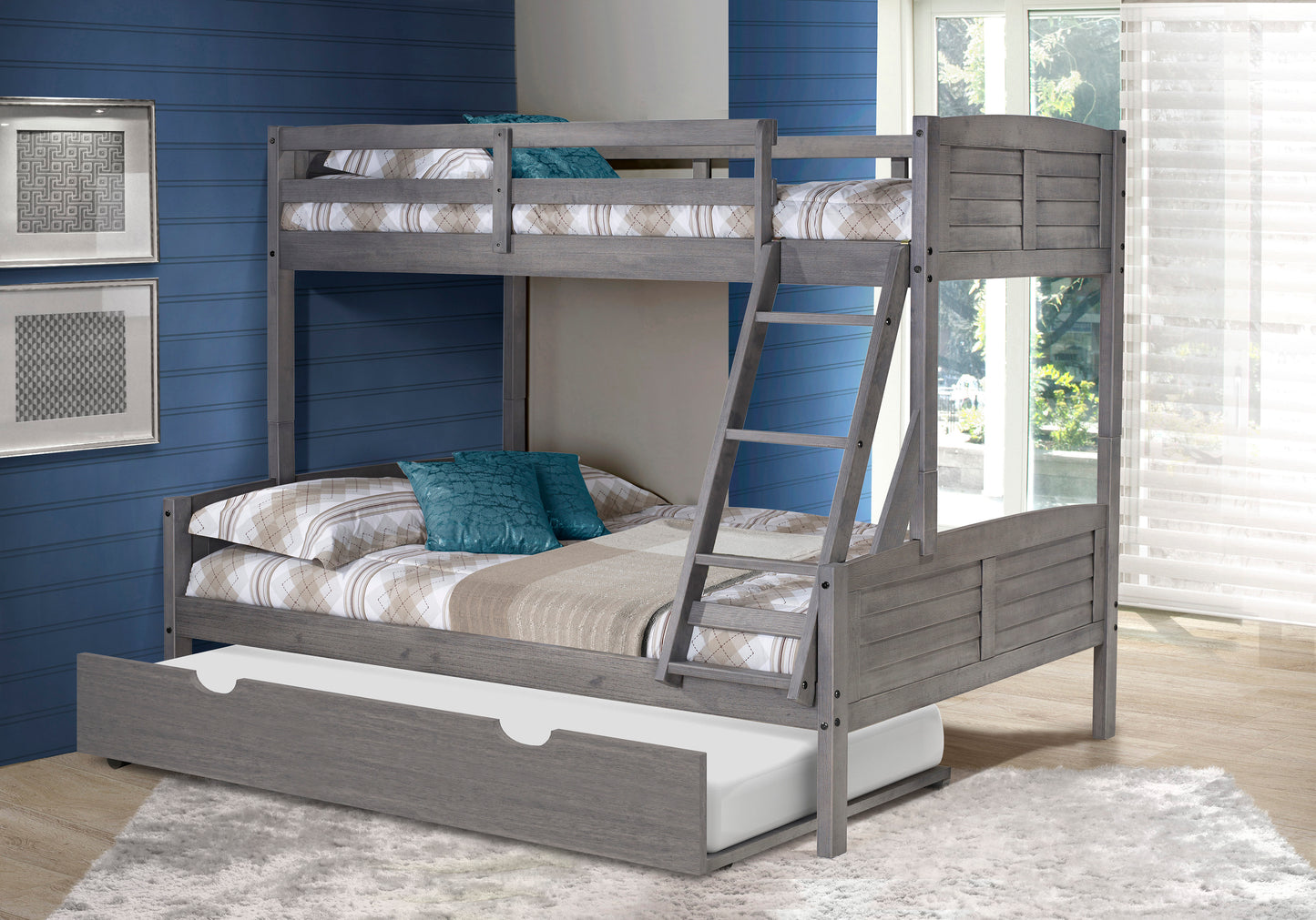 Louver Twin over Full Antique Bunkbed