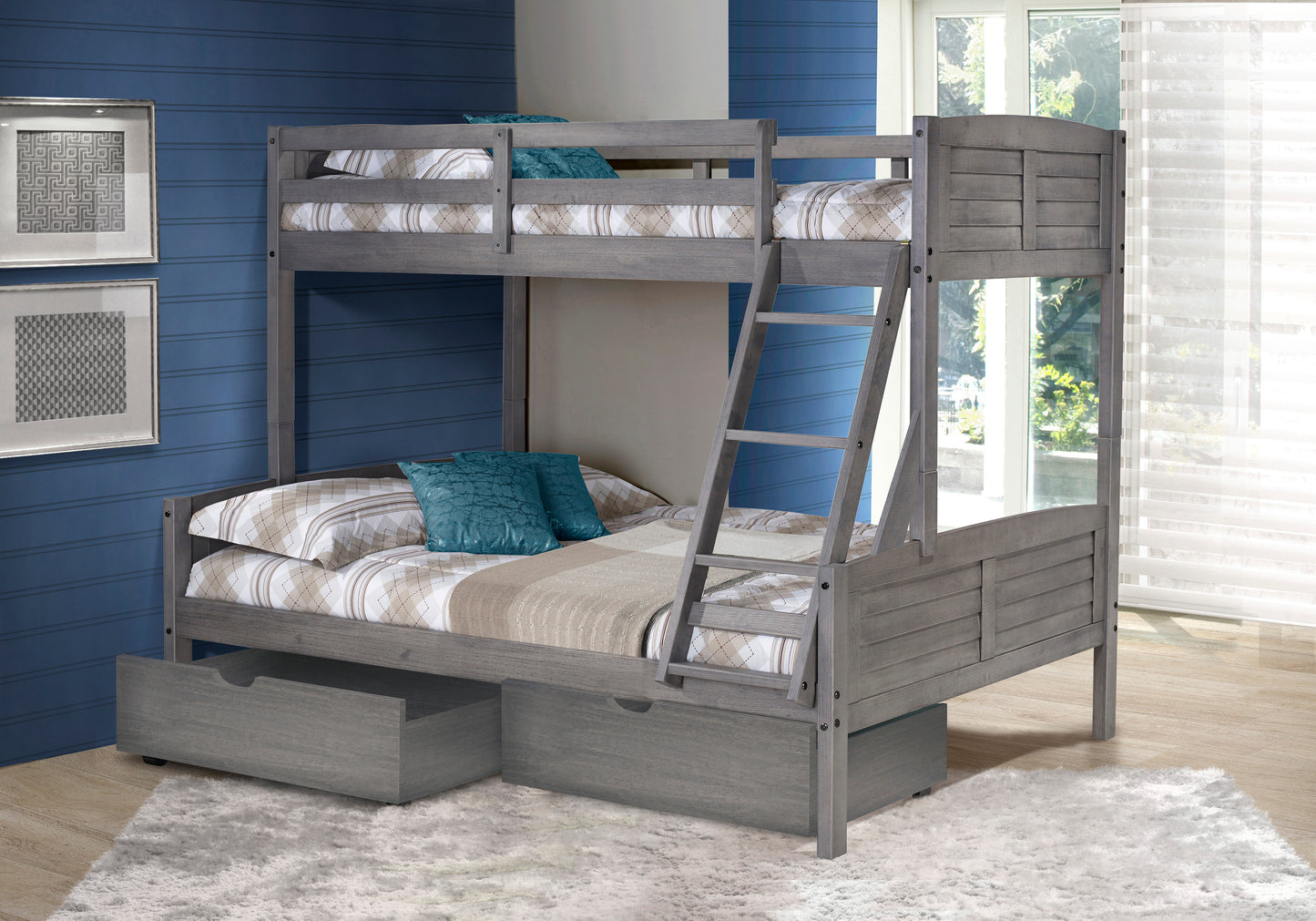 Louver Twin over Full Antique Bunkbed