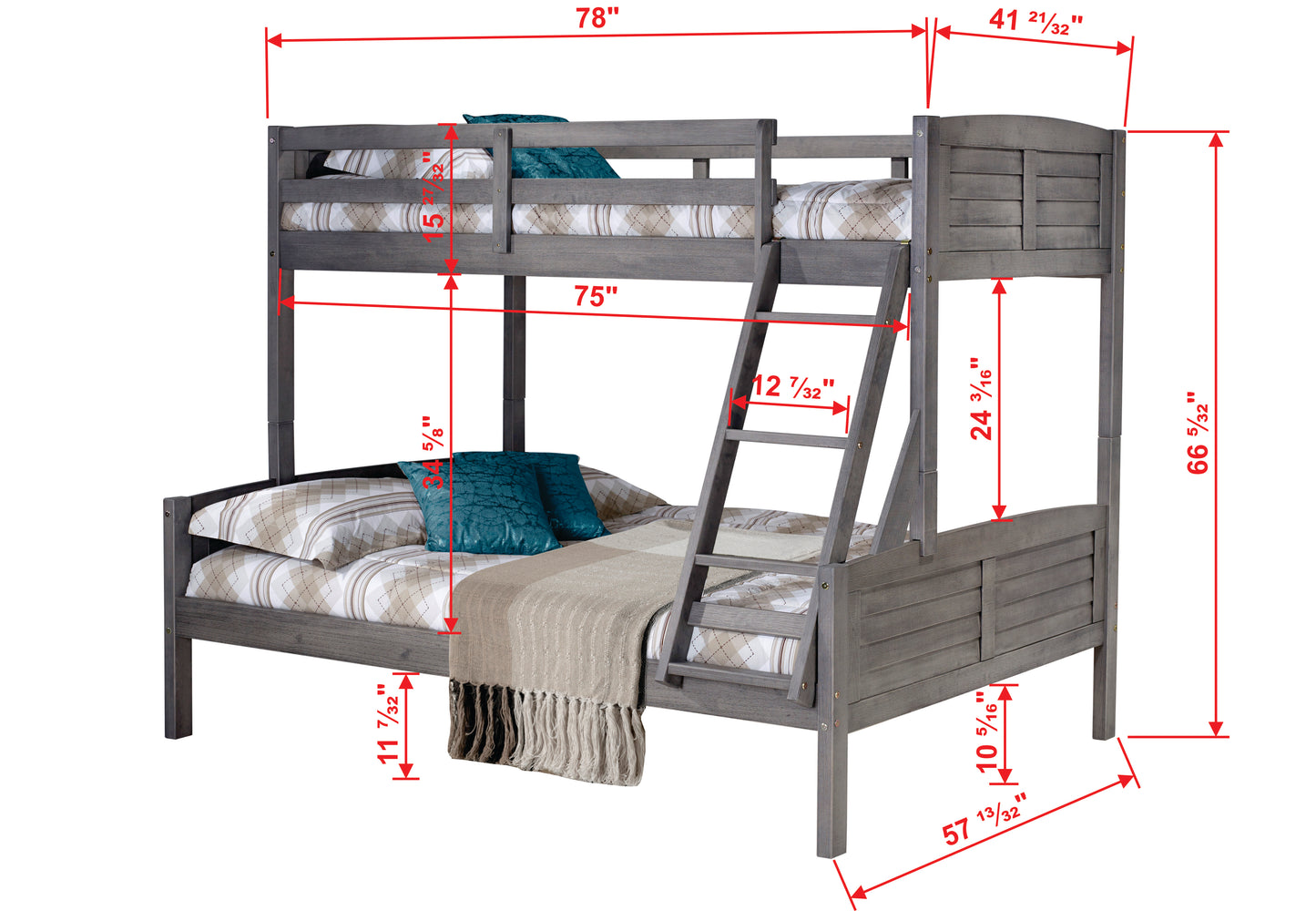 Louver Twin over Full Antique Bunkbed