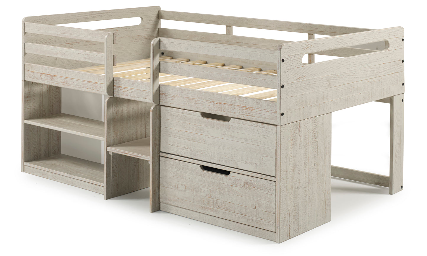 Handles Twin Light Grey Rustic Low Loft Bed