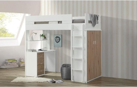 Nerice Twin Loft Bed W/Desk & Wardrobe